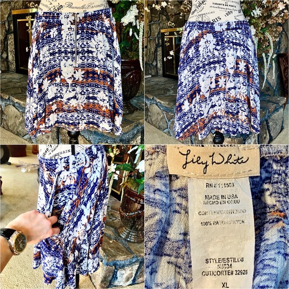 Nordstrom White, Blue, Orange Floral Design Front Zip w/ Pockets Skirt Size XL - Picture 8 of 8